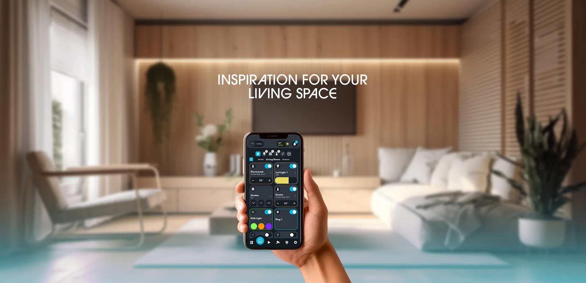 An Inspinia touch panel and app controlling a living space